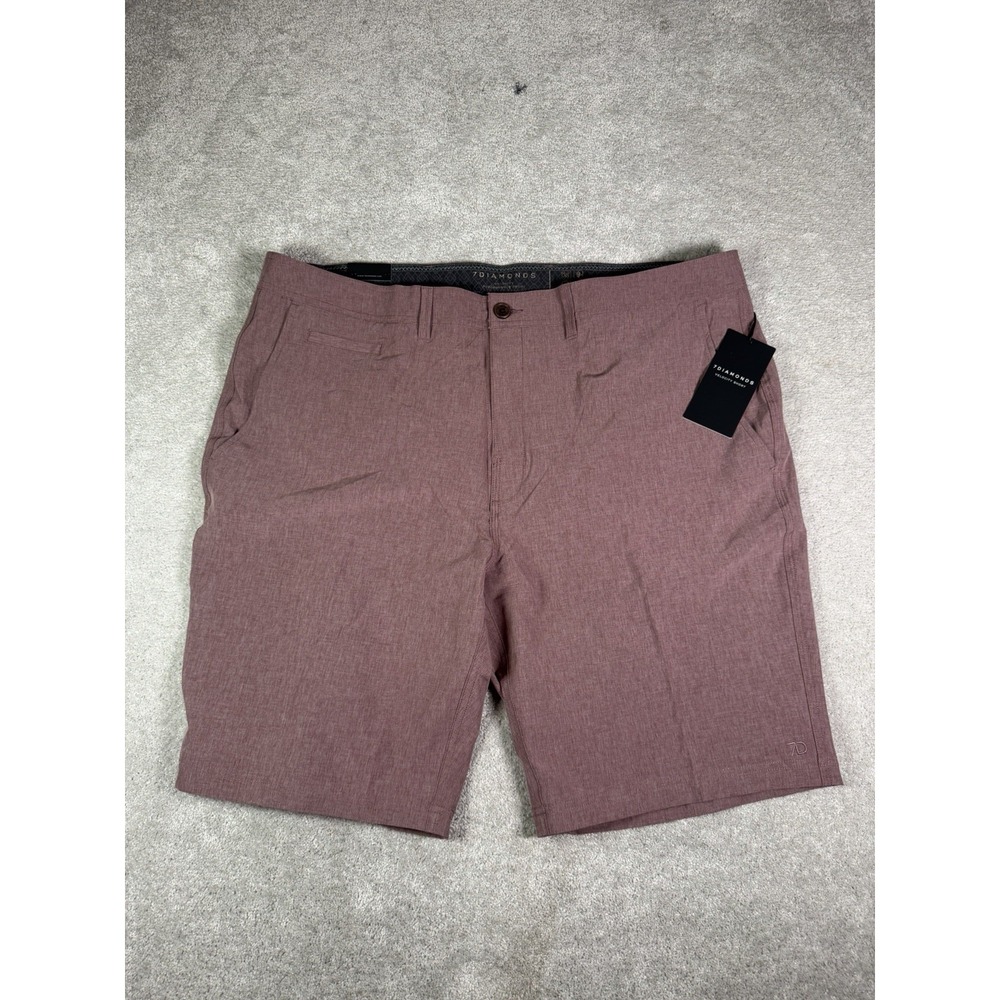 7 Diamonds Velocity Performance Shorts Mens 42 Dusty Rose Stretch Golf 10" New